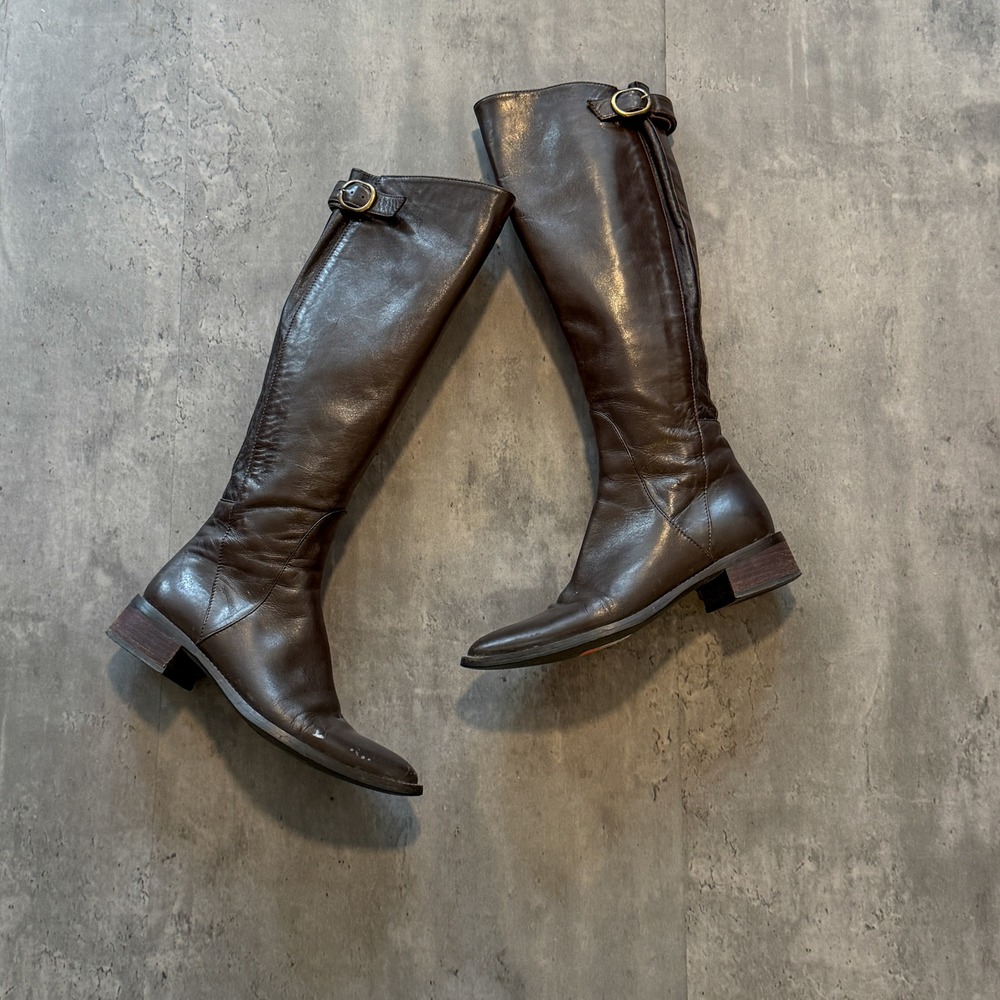 Vintage VTG Y2K 2000's 00's Brown Leather Knee High Riding Boots Buckle